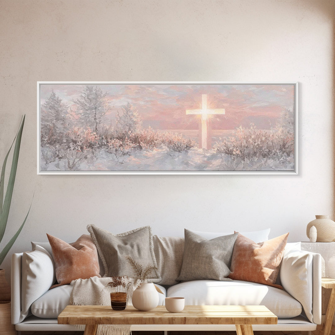 Grace In Winter | Framed Canvas Print | Christian Christmas Art | Panoramic Frame | Christian Art Work | Jesus Painting | Christian Wall Ar