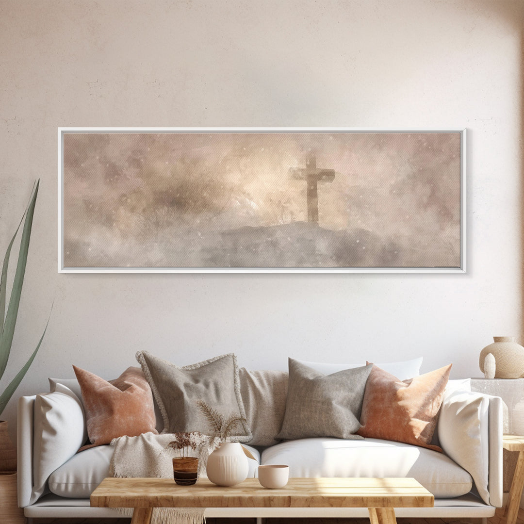 Snowfield Mercy, Framed Canvas Print, Christian Art Canvas, Panoramic Art, Christmas Art Prints, Christian Decoration, Moody Christian Art