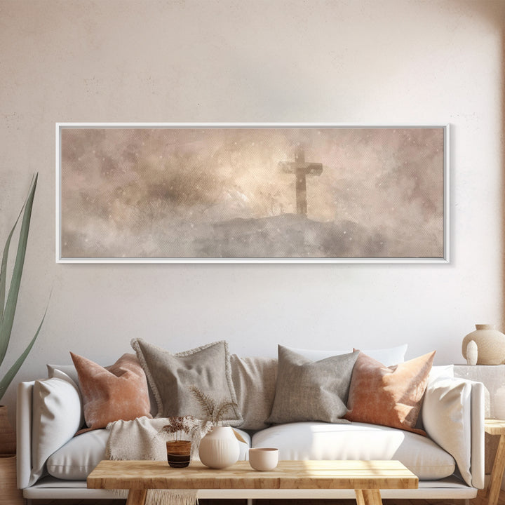 Snowfield Mercy, Framed Canvas Print, Christian Art Canvas, Panoramic Art, Christmas Art Prints, Christian Decoration, Moody Christian Art