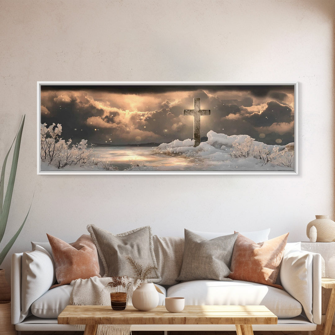 Holy Winter Glow – Framed Canvas Print – Christian Wall Art – Panoramic Painting – Christian Art Gift – Christmas Canvas Wall Art – Jesus A