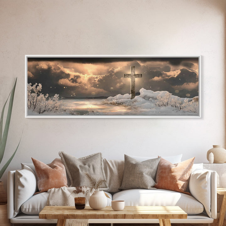 Holy Winter Glow – Framed Canvas Print – Christian Wall Art – Panoramic Painting – Christian Art Gift – Christmas Canvas Wall Art – Jesus A