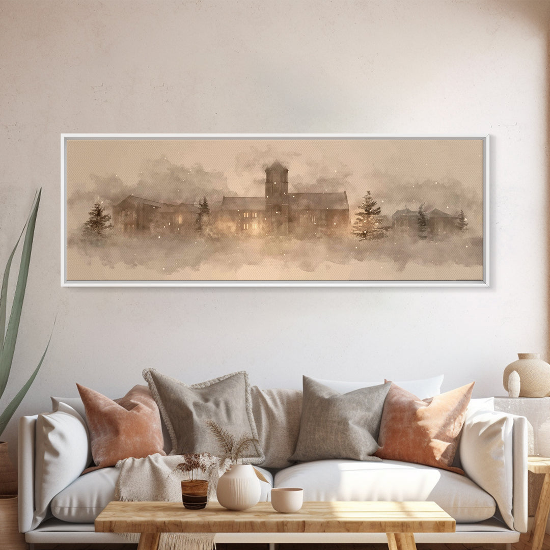 Cathedral In Quiet | Framed Canvas Print | Christian Wall Art | Extra Wide Art | Christian Art Painting | Christmas Art | Christian Home De