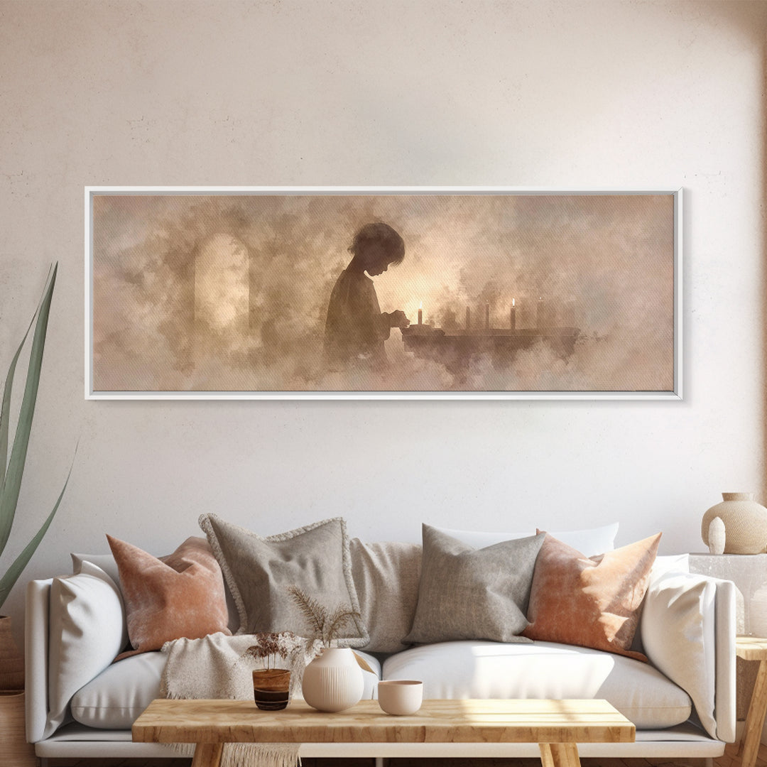 Little Prayer Light – Framed Canvas Print – Christian Wall Art – Panoramic Art – Christian Art Canvas – Christmas Art – Christian Decoratio
