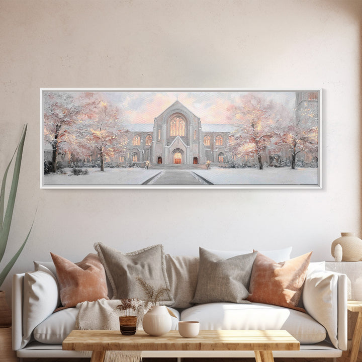 Evening Cathedral Light, Framed Canvas Print, Christian Wall Art, Panoramic Art, Christian Painting, Christmas Art, Framed Christian Art