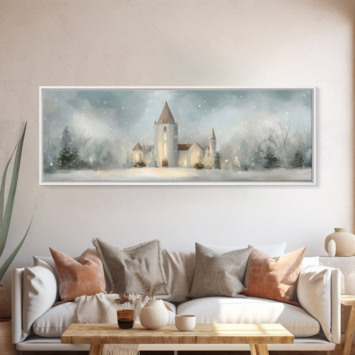 Light Of The Chapel – Framed Canvas Print – Christian Wall Art – Panoramic Painting – Christmas Art – Christian Art Canvas – Christian Deco