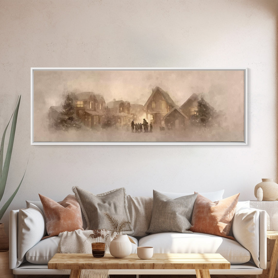 Village Of Blessings | Framed Canvas Print | Christian Art Print | Panoramic Art | Christmas Art Work | Christian Christmas Decor | Christi
