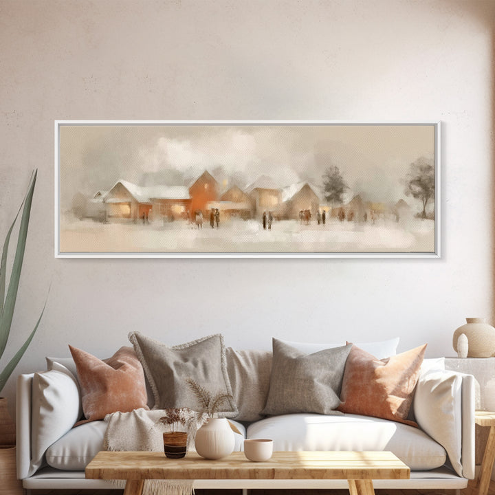 Hearthside Gathering – Framed Canvas Print – Christian Wall Art – Panoramic Painting – Christmas Art – Christian Art Canvas – Christian Gif