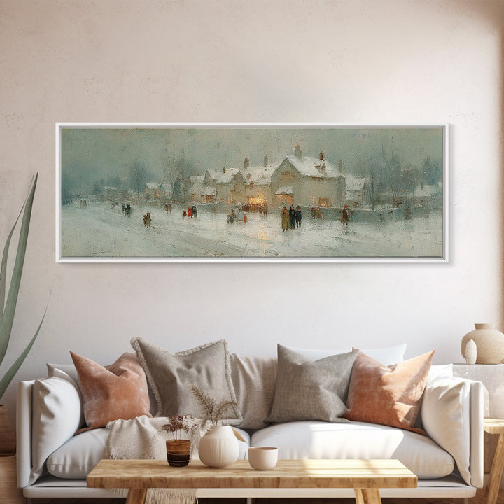 Winter Lane Joy, Framed Canvas Print, Christian Art Canvas, Panoramic Wall Art, Christmas Art Prints, Christian Decor, Moody Christian Art