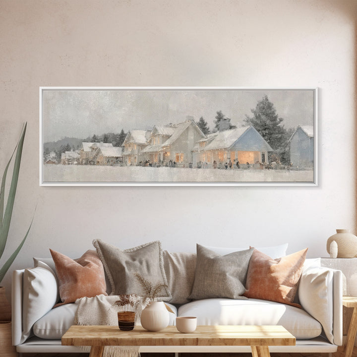 Snowy Hills Harmony, Framed Canvas Print, Christian Art Canvas, Panoramic Print, Christmas Art Prints, Christian Decor For Home, Modern Chr
