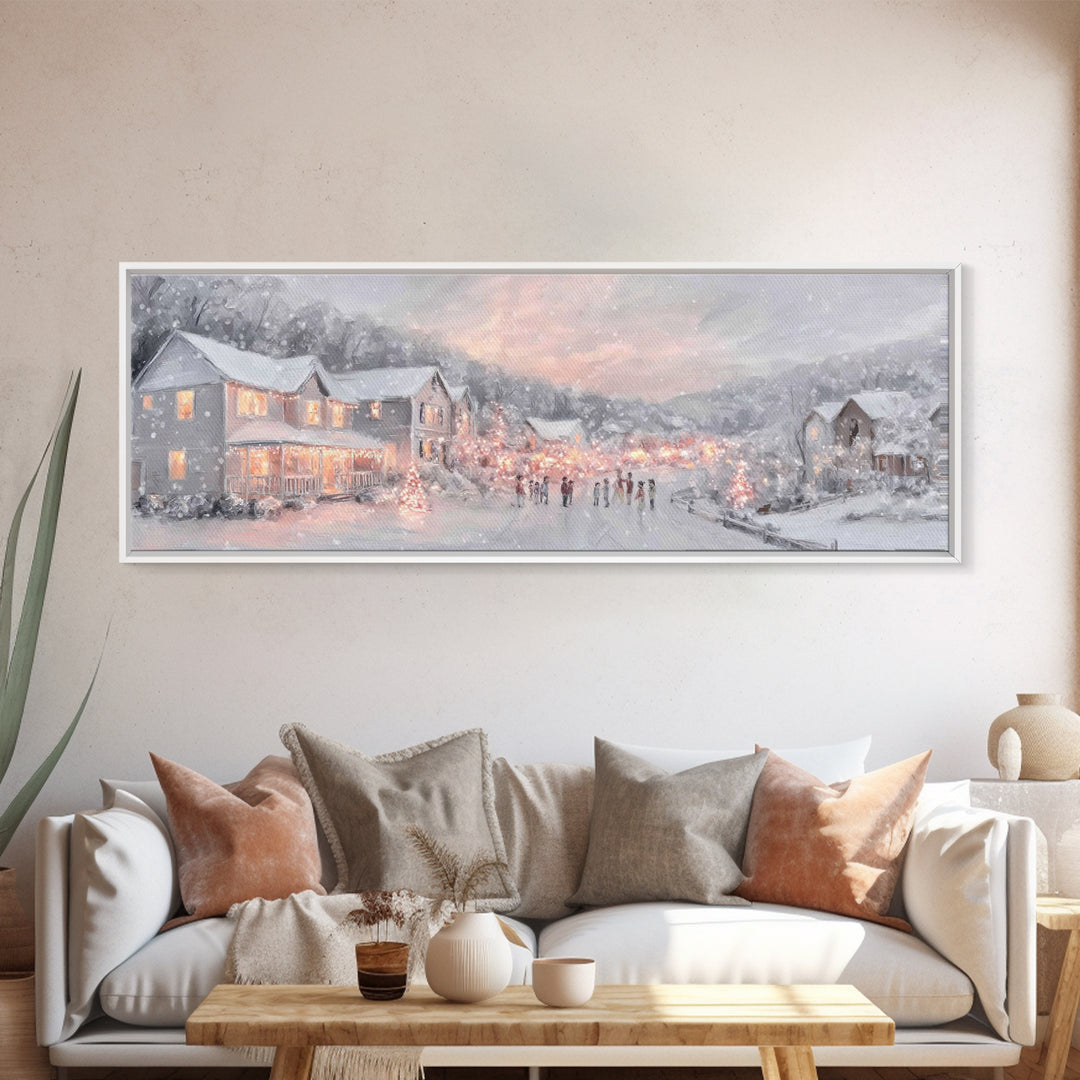 Winter Bethlehem Glow – Framed Canvas Print – Christian Wall Art – Christmas Art Prints – Christian Christmas Art – Panoramic Wall Art – Ch