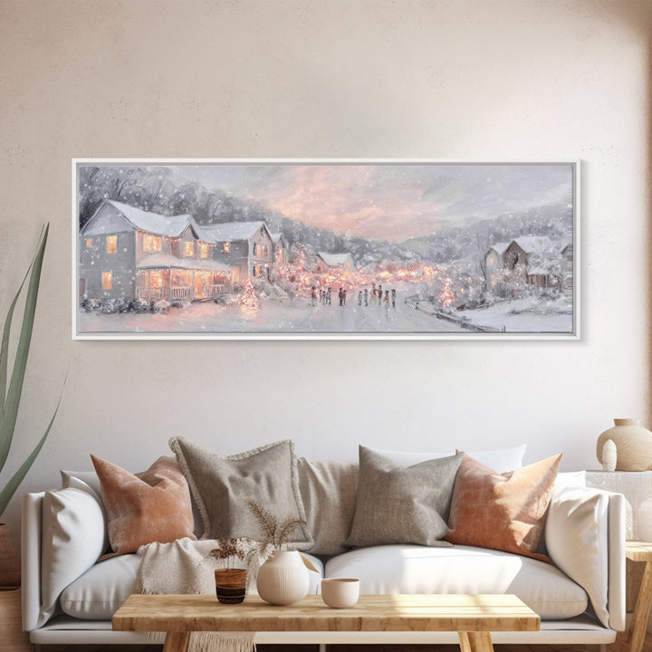 Winter Bethlehem Glow – Framed Canvas Print – Christian Wall Art – Christmas Art Prints – Christian Christmas Art – Panoramic Wall Art – Ch