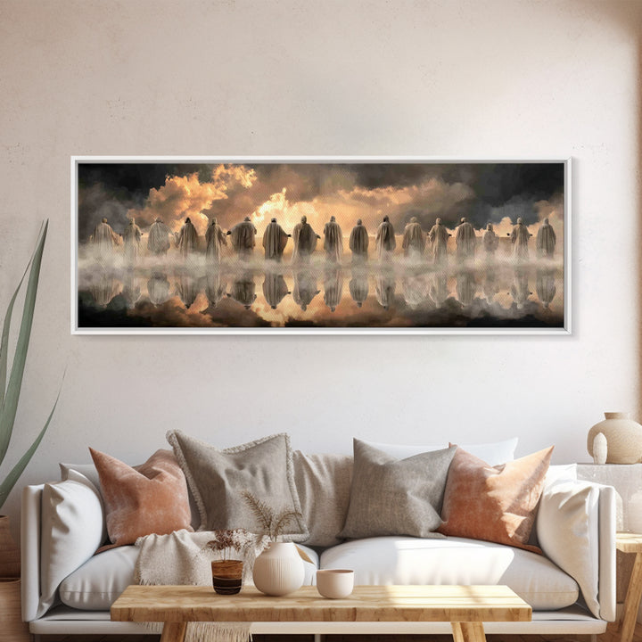 Heavenly Gathering Light – Framed Canvas Print – Christian Christmas Art – Christian Art Work – Panoramic Frame – Large Jesus Wall Art – Ch