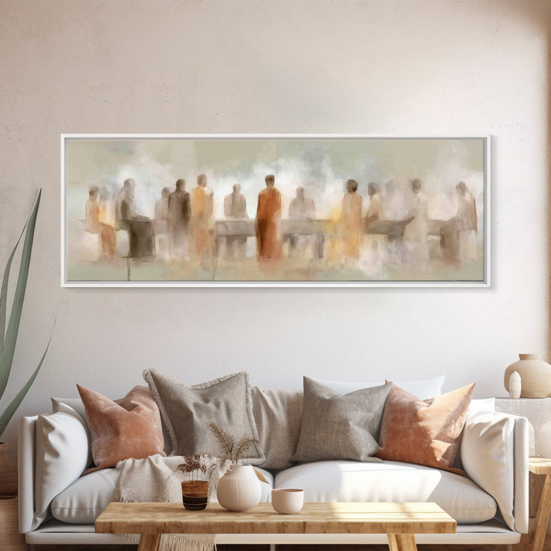 Quiet Disciples Dawn | Framed Canvas Print | Christian Art Painting | Minimalist Christian Art | Panoramic Wall Art | Jesus Canvas Art | Su