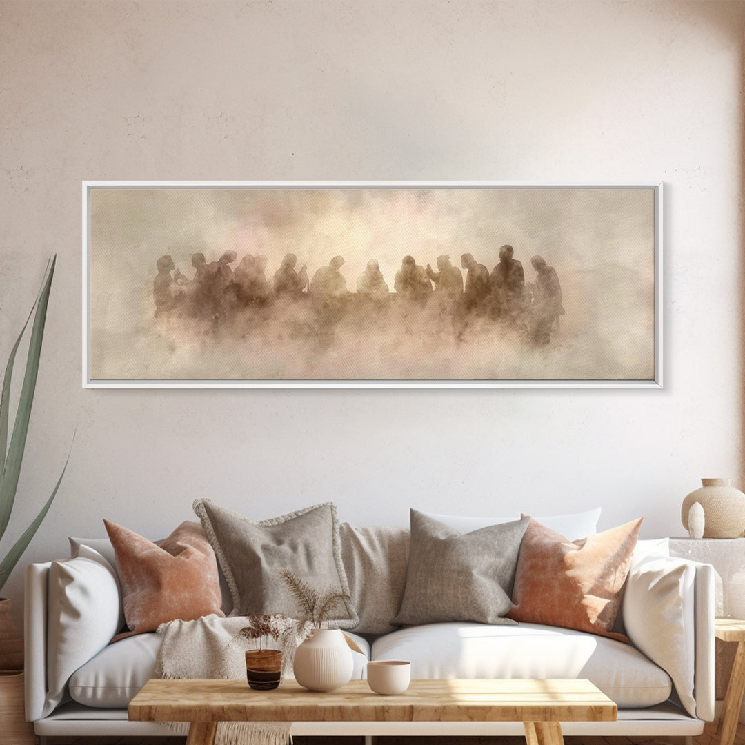 Apostles In Glory, Framed Canvas Print, Christian Art Print, Jesus Painting Canvas, Panoramic Art, Modern Christian Painting, Christian Wal