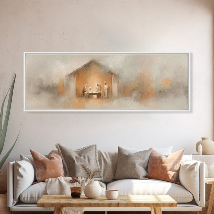 Nativity Glow, Framed Canvas Print, Panoramic Art, Christian Wall Art, Christian Art Canvas, Jesus Painting, Christmas Art