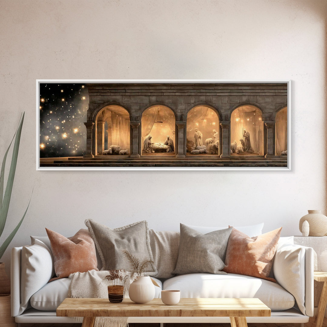 Bethlehem Archway Light - Framed Canvas Print - Panoramic Frame - Christian Art Canvas - Christian Wall Art - Jesus Painting