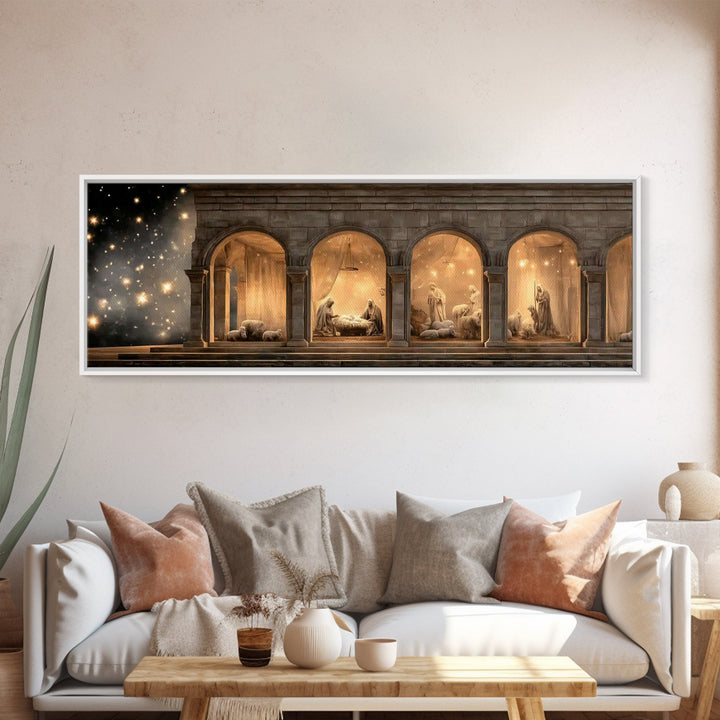 Bethlehem Archway Light - Framed Canvas Print - Panoramic Frame - Christian Art Canvas - Christian Wall Art - Jesus Painting