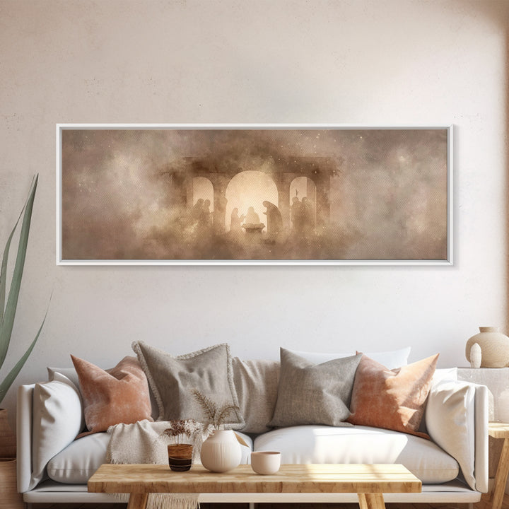 Shepherds In Stillness | Framed Canvas Print | Panoramic Art | Christian Art Canvas | Christian Wall Art | Jesus Painting | Christmas Art