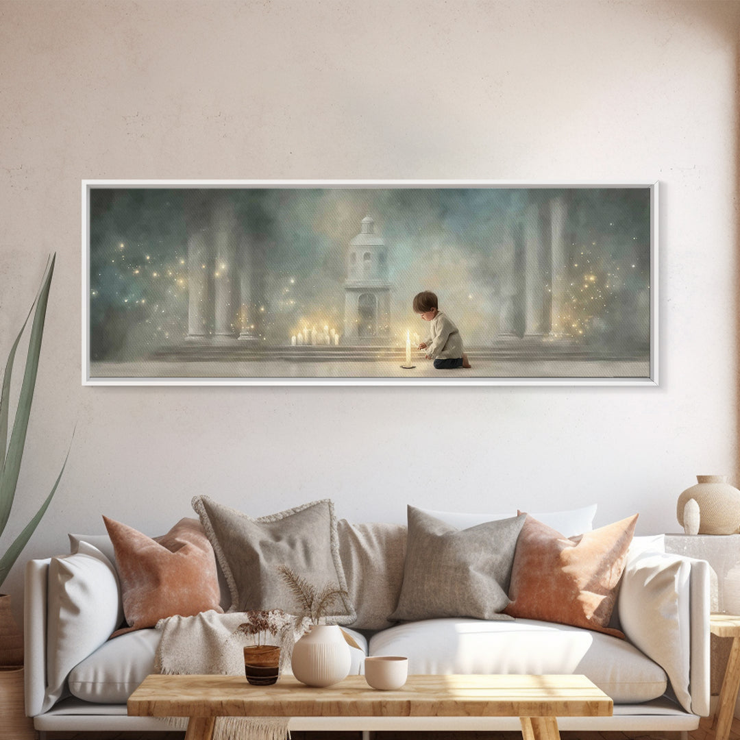 Faithful Candlelight – Framed Canvas Print – Christian Art Canvas – Panoramic Wall Art – Christmas Art – Christian Gift – Modern Christian