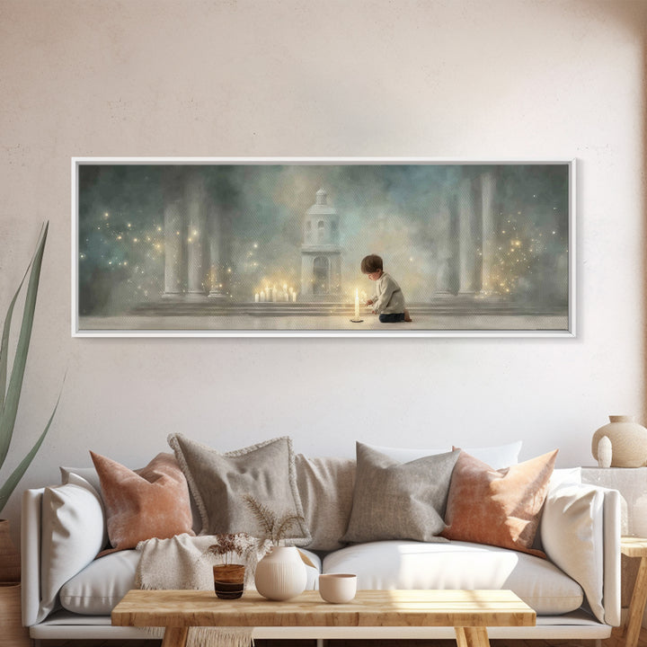 Faithful Candlelight – Framed Canvas Print – Christian Art Canvas – Panoramic Wall Art – Christmas Art – Christian Gift – Modern Christian