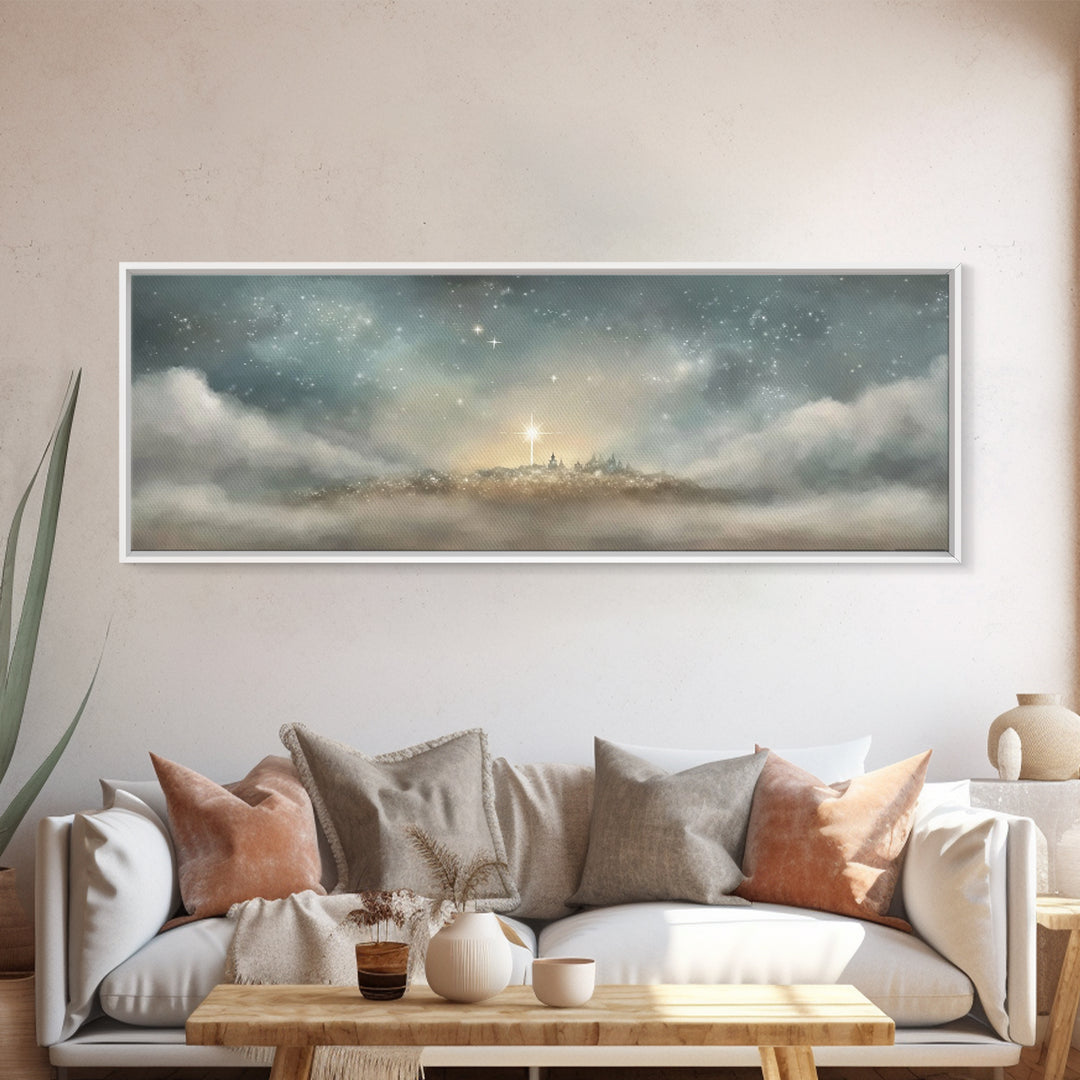 The Guiding Star – Framed Canvas Print – Christian Wall Art – Panoramic Art – Christian Art Canvas – Christmas Art – Jesus Painting