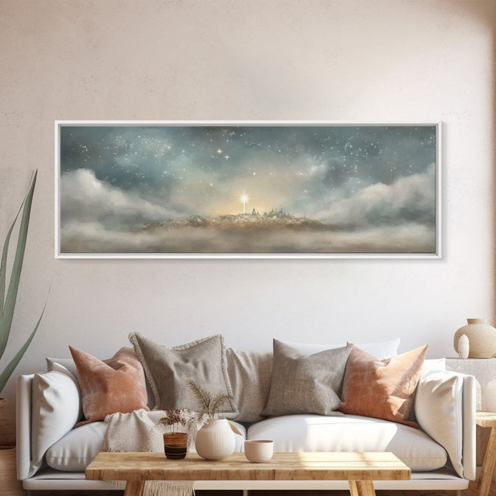 The Guiding Star – Framed Canvas Print – Christian Wall Art – Panoramic Art – Christian Art Canvas – Christmas Art – Jesus Painting