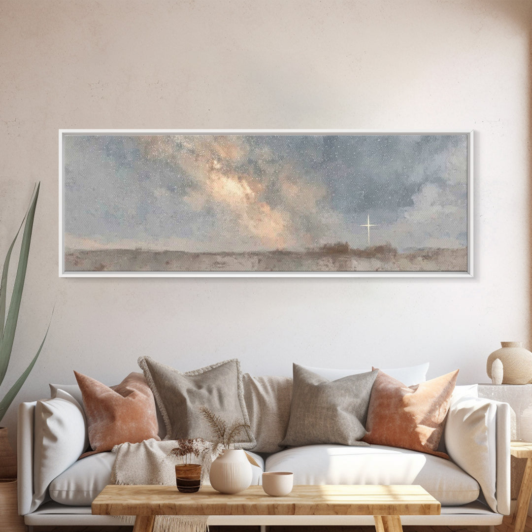 Starry Dawn Hope | Framed Canvas Print | Christian Wall Art | Panoramic Painting | Christian Art Canvas | Christmas Art | Christian Christm