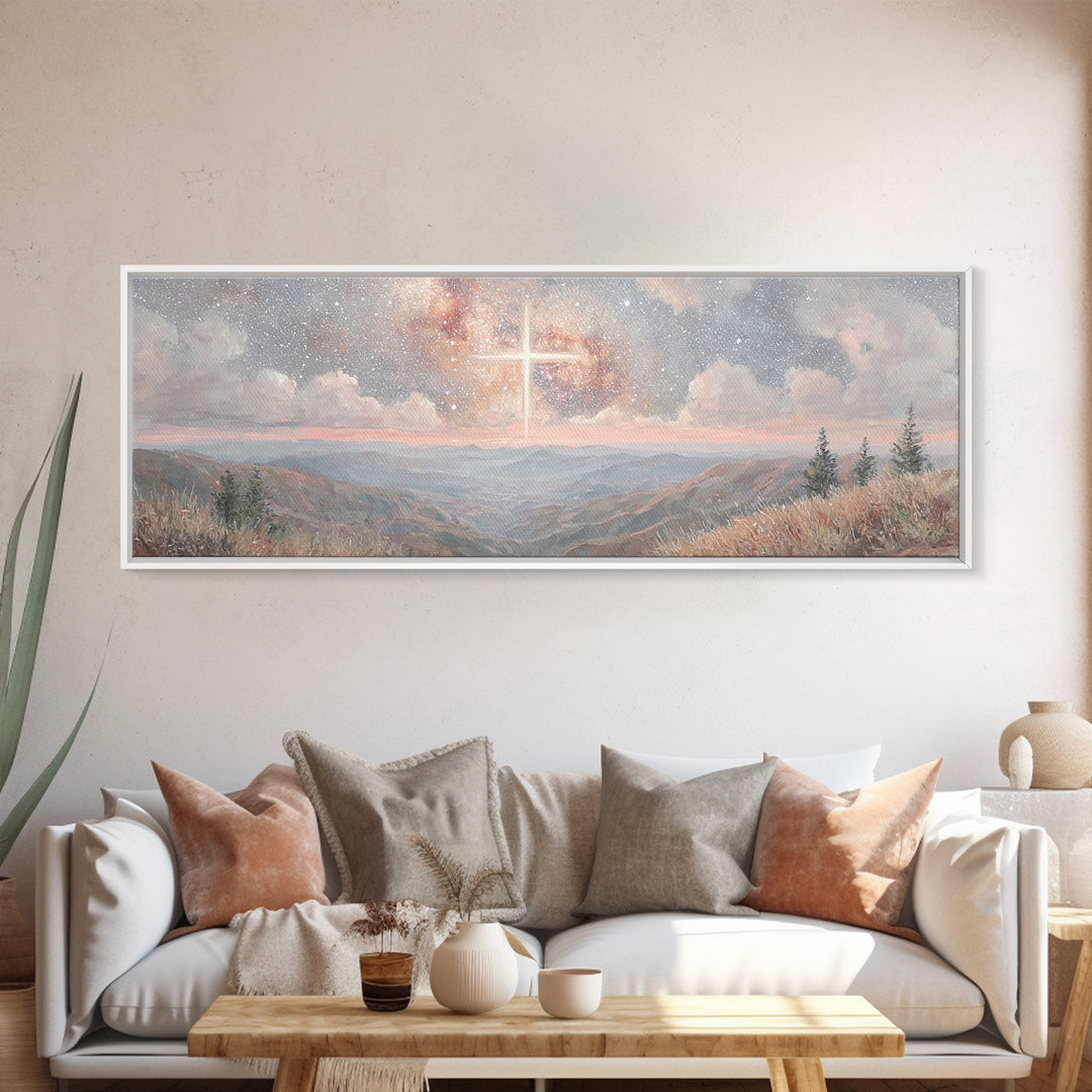 Glory In The Heights – Framed Canvas Print – Panoramic Wall Art – Christian Art Canvas – Christian Christmas Art – Jesus Painting – Christi