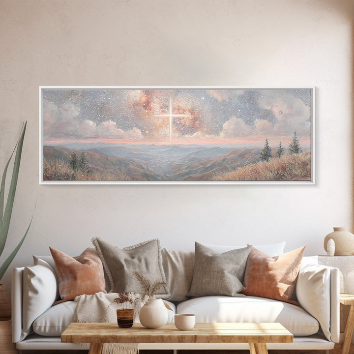 Glory In The Heights – Framed Canvas Print – Panoramic Wall Art – Christian Art Canvas – Christian Christmas Art – Jesus Painting – Christi