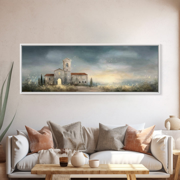 Sacred Horizon Glow, Framed Canvas Print, Christian Art Canvas, Panoramic Print, Christmas Art, Christian Wall Art, Jesus Painting
