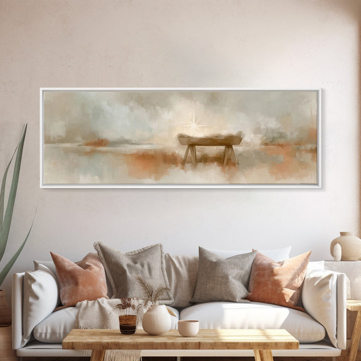 Manger Light Grace, Framed Canvas Print, Christian Art Canvas, Panoramic Print, Christian Wall Art, Christmas Art, Christian Christmas Art