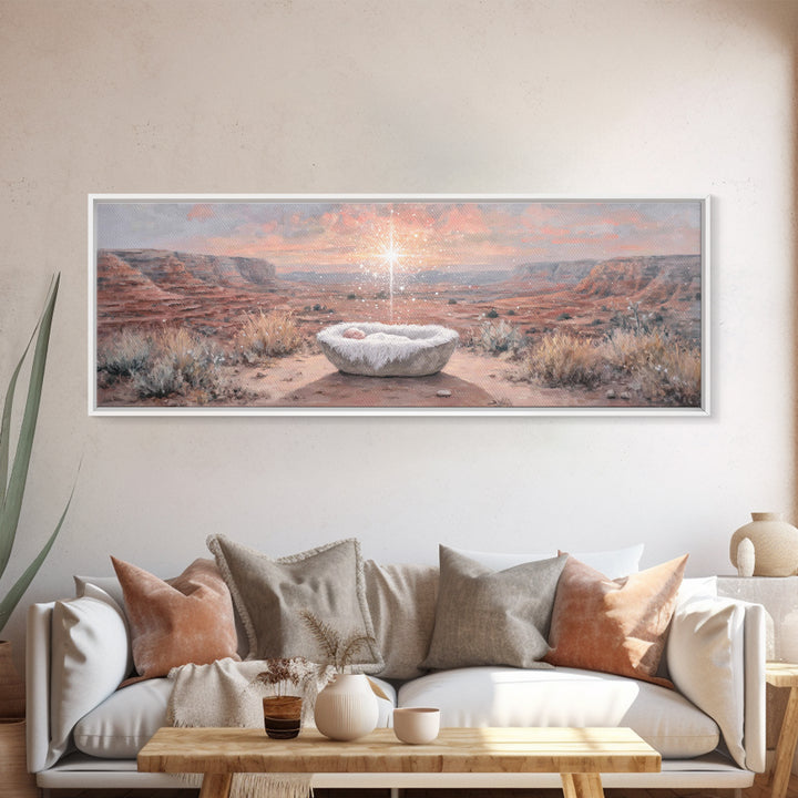 Holy Desert Dawn – Framed Canvas Print – Panoramic Wall Art – Christian Art Canvas – Jesus Christmas Art – Christmas Art – Christian Art