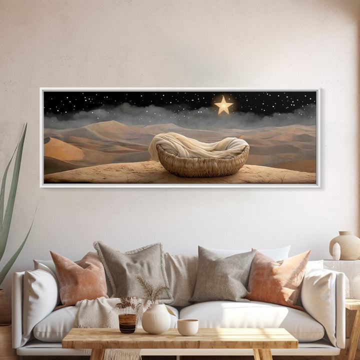 Cradle Of Peace, Framed Canvas Print, Panoramic Art, Christian Wall Art, Christian Art Canvas, Jesus Painting, Christian Christmas Art