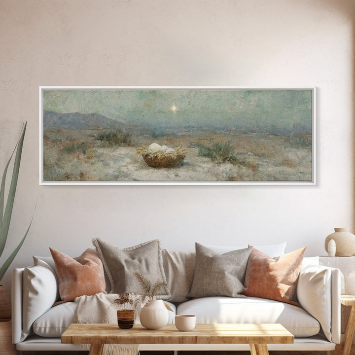 Silent Hope Nest | Framed Canvas Print | Christian Christmas Art | Panoramic Print | Christian Art Canvas | Christian Wall Art | Christmas