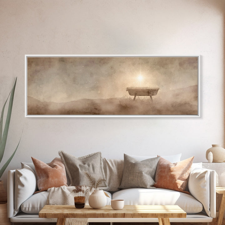 Manger Of Glory – Framed Canvas Print – Panoramic Painting – Christmas Art – Christian Wall Art – Christian Art Canvas – Jesus Christmas Ar