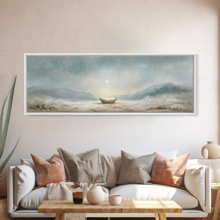 Heaven’s Soft Arrival, Framed Canvas Print, Panoramic Wall Art, Christian Art Canvas, Christmas Art, Christian Christmas Art, Jesus Paintin