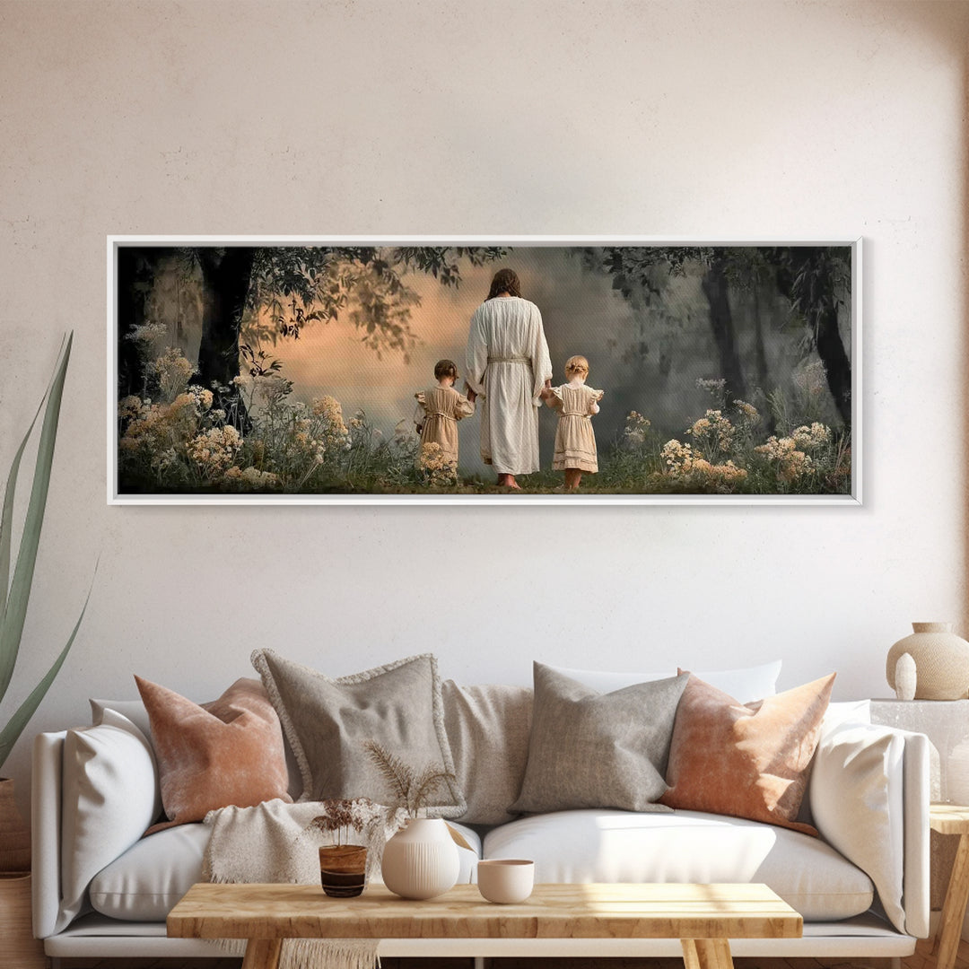 Walking In His Light | Framed Canvas Print | Christian Wall Art | Panoramic Frame | Christian Art Canvas | Christian Art | Christian Gift
