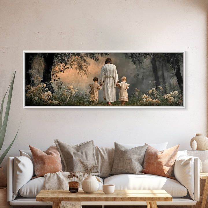 Walking In His Light | Framed Canvas Print | Christian Wall Art | Panoramic Frame | Christian Art Canvas | Christian Art | Christian Gift