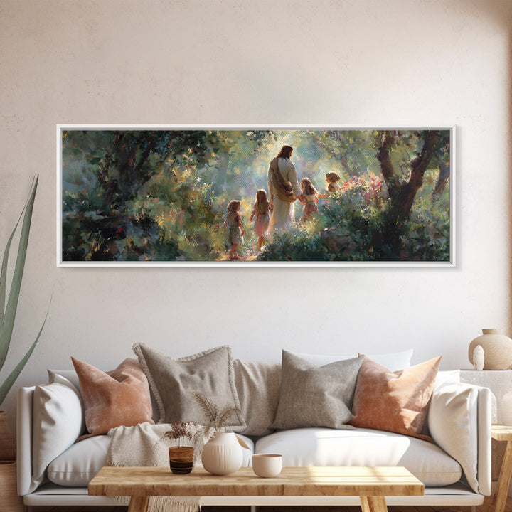 Garden Of Grace – Framed Canvas Print – Christian Art Canvas – Christian Wall Art – Jesus Painting – Panoramic Wall Art – Christian Christm