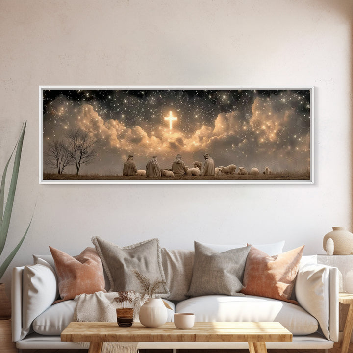Night Of Promise, Framed Canvas Print, Christian Art Canvas, Panoramic Wall Art, Christmas Art, Christian Wall Art, Christian Christmas