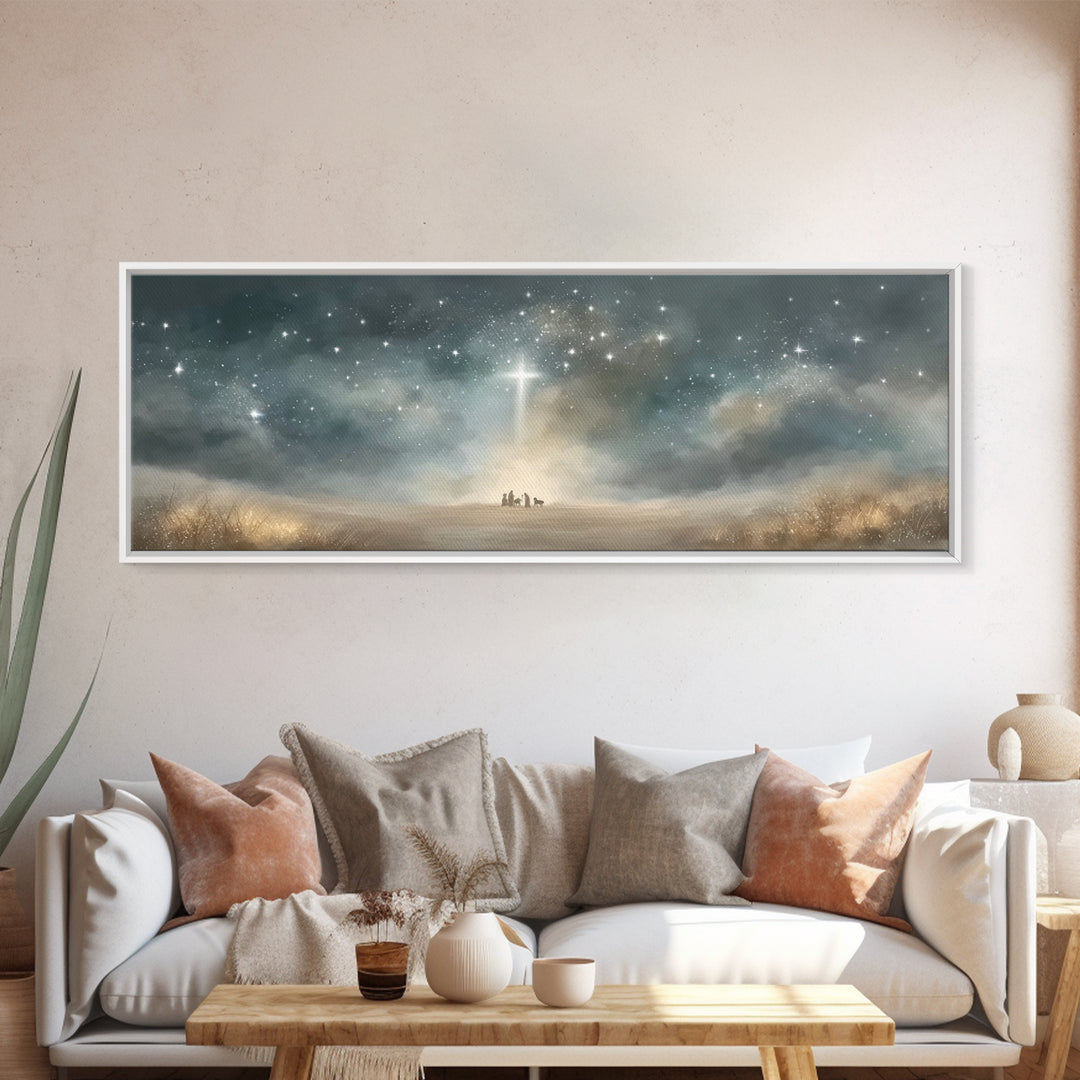 Heavenly Watchers | Framed Canvas Print | Panoramic Painting | Christian Wall Art | Christmas Art | Christian Art Canvas | Jesus Christmas