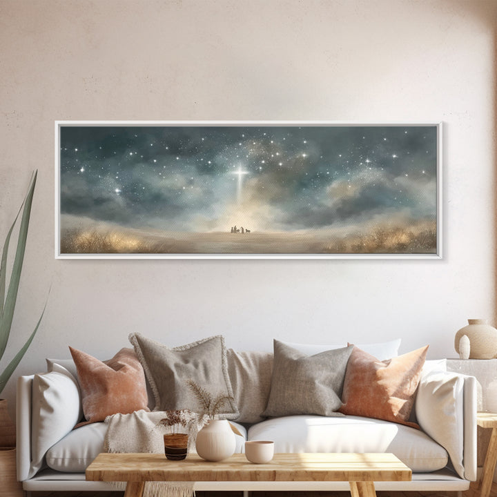 Heavenly Watchers | Framed Canvas Print | Panoramic Painting | Christian Wall Art | Christmas Art | Christian Art Canvas | Jesus Christmas