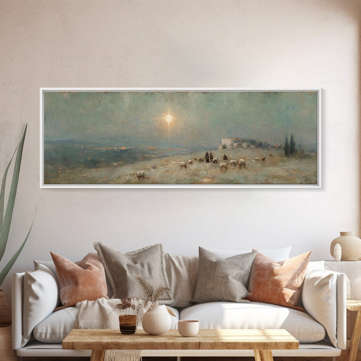 Glory In The Fields – Framed Canvas Print – Panoramic Print – Christian Art Canvas – Christmas Art – Christian Wall Art – Christian Christm