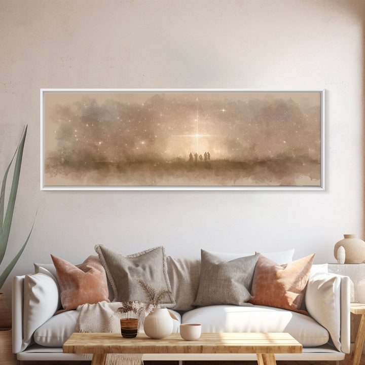 Radiant Bethlehem Sky | Framed Canvas Print | Christian Art Canvas | Panoramic Art | Christmas Art | Christian Wall Art | Christian Christm