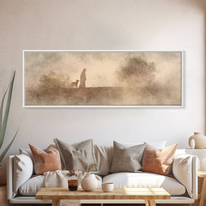 Shepherds In Light – Framed Canvas Print – Panoramic Wall Art – Christian Art Canvas – Christian Christmas Art – Jesus Painting – Christmas