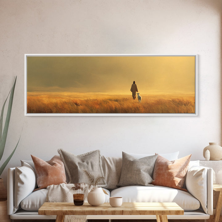 Pasture Of Peace | Framed Canvas Print | Christian Wall Art | Christian Art Canvas | Panoramic Art | Jesus Painting | Christian Decor