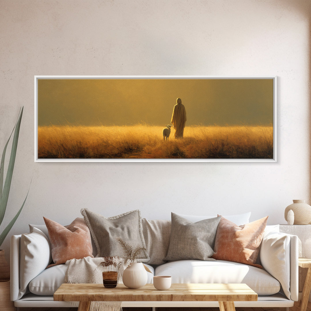 Fields Of Mercy | Framed Canvas Print | Christian Art Canvas | Panoramic Wall Art | Jesus Painting | Christian Wall Art | Christmas Art
