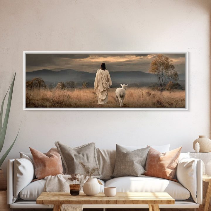 Hillside of Peace – Framed Canvas Print – Christian Art – Jesus Painting – Panoramic Art – Christian Wall Art – Christmas Art Print