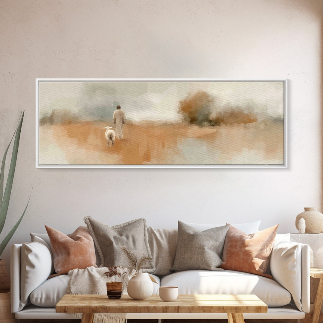 Soft Dawn Promise | Framed Canvas Print | Jesus Painting | Panoramic Painting | Christian Wall Art | Christian Art Canvas | Christmas Art