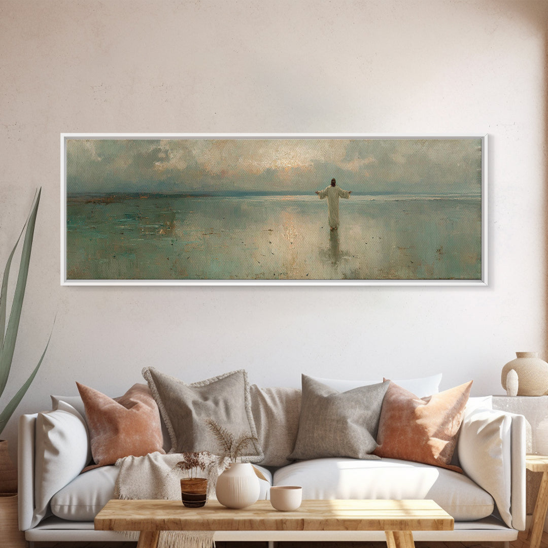 Still Waters Glory, Framed Canvas Print, Christian Art Canvas, Panoramic Art, Jesus Painting, Christian Wall Art, Christmas Art